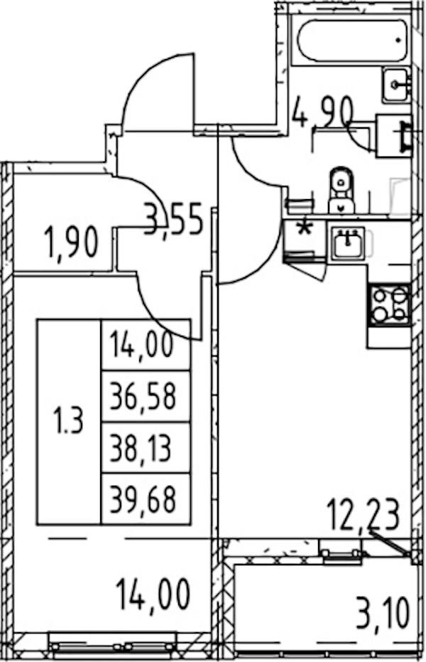 1-комнатная квартира 36.58 м², 1/12 эт., ЖК «Полис ЛАВрики»